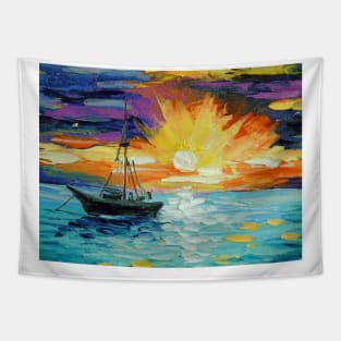 Sailboat at dawn Tapestry