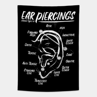 Ink Ear Piercing Chart, White Ink Tapestry