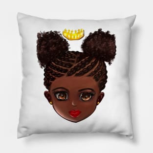 Princess in corn rows 002 - The very best Gifts for black girls 2022 beautiful black girl with Afro hair in puffs, brown eyes and dark brown skin. Black princess Pillow