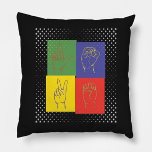 Deaf Culture, Love pop art, colorful and fun for ASL and Deaf Community, American sign language Pillow