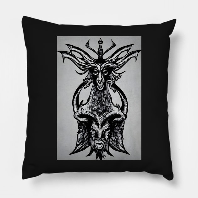 Baphomet surrealist painting Black and White Pillow by hclara23