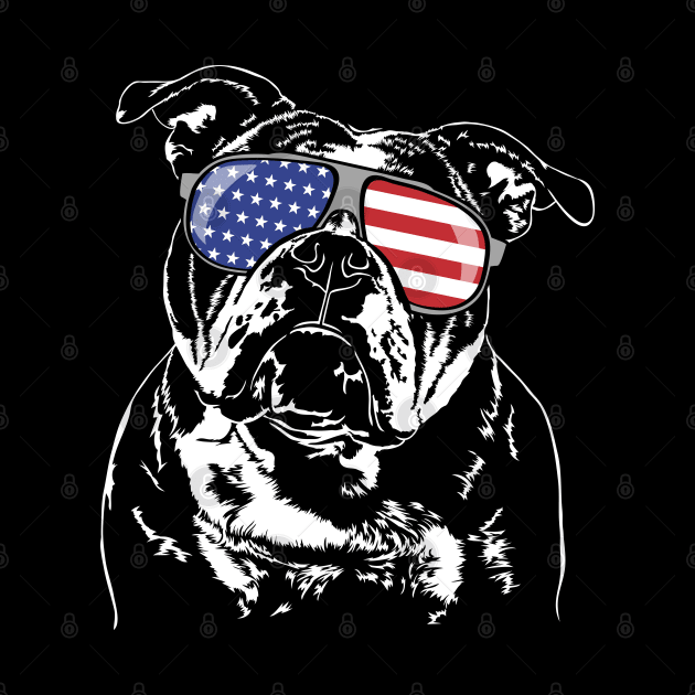 Funny Proud Old English Bulldog American Flag sunglasses dog by wilsigns