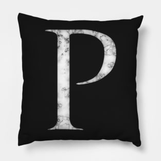 P in Roman White Marble Latin Alphabet Letter Sticker Pillow