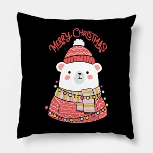 Merry Christmas cute polar bear illustration Pillow