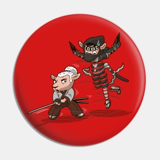 Ninja Versus Samurai Funny Cute Original Japanese Warrior Cartoon Pin