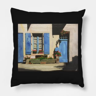 Blue Shutters, White Walls, France Pillow