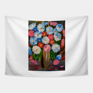 Stunning bouquet of mixed abstract flowers in a vintage gold vase Tapestry