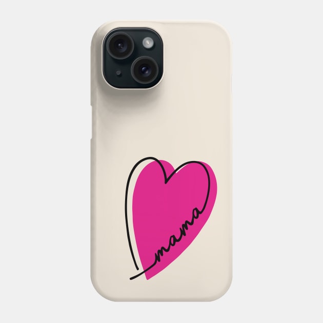 hot pink heart mama design line art heart letters mothers day gift for mom Phone Case by B*Shoppe