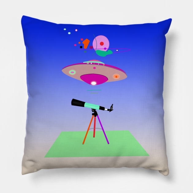 telescope and aliens Pillow by momomoma