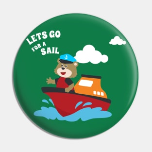 Cute bear the animal sailor on the boat with cartoon style. Pin