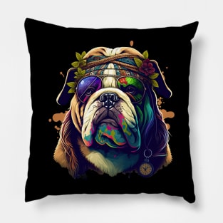 Hippie Bulldog Pillow