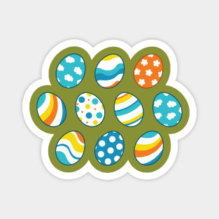 Egg Pattern | Blue Yellow Orange | Stripes Clouds Flowers Dots | Dark Green Magnet