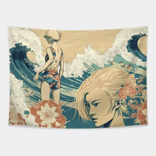 Japanese Surfers Tapestry