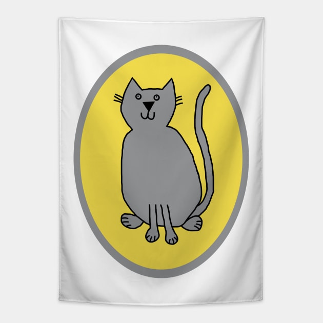 Ultimate Gray Cat on Illuminating Oval Tapestry by ellenhenryart