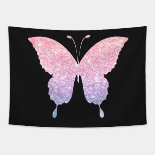 Pastel Pink and Purple Ombre Faux Glitter Butterfly Tapestry