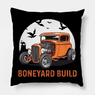 Boneyard Build Hot Rod for Halloween Pillow