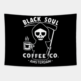 Black Soul Coffee Cafe Grim Reaper Tapestry