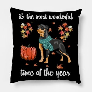 Rottweiler Dog Autumn Fall Most Wonderful Time Maple Gift Pillow