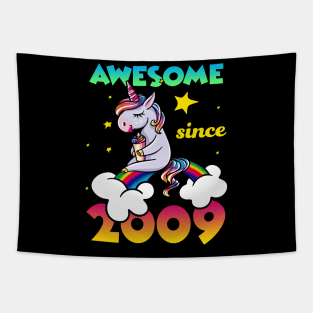 Cute Awesome Unicorn Since 2009 Rainbow Gift Tapestry