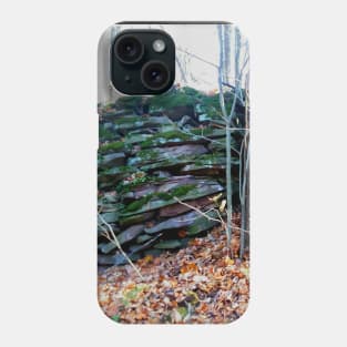 Old mossy rock wall in the forest Phone Case