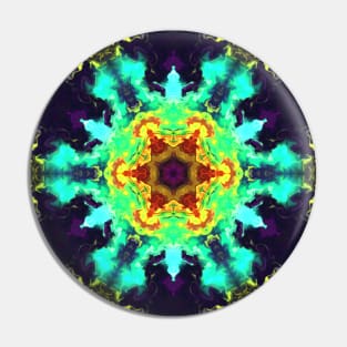 Psychedelic Hippie Flower Green Yellow and Purple Pin