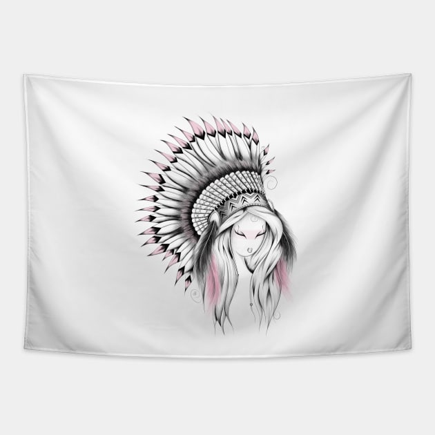 Indian Headdress Pink Version Tapestry by LouJah69