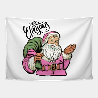 Retro Vintage Pink Santa Claus Merry Christmas Tapestry