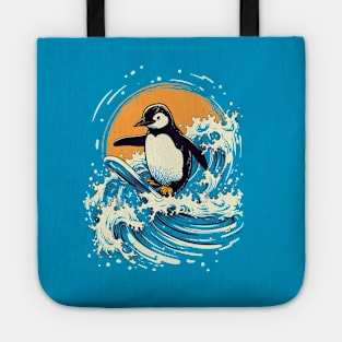 Penguin surfing Tote