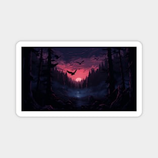 Dark Forest Ravens Fantasy Crows Magnet