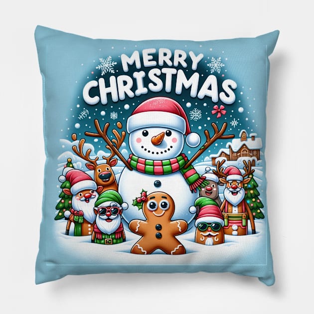 Snowman Christmas Pillow by TooplesArt