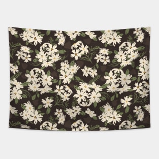 Cream and yellow flowers over brown background Tapestry