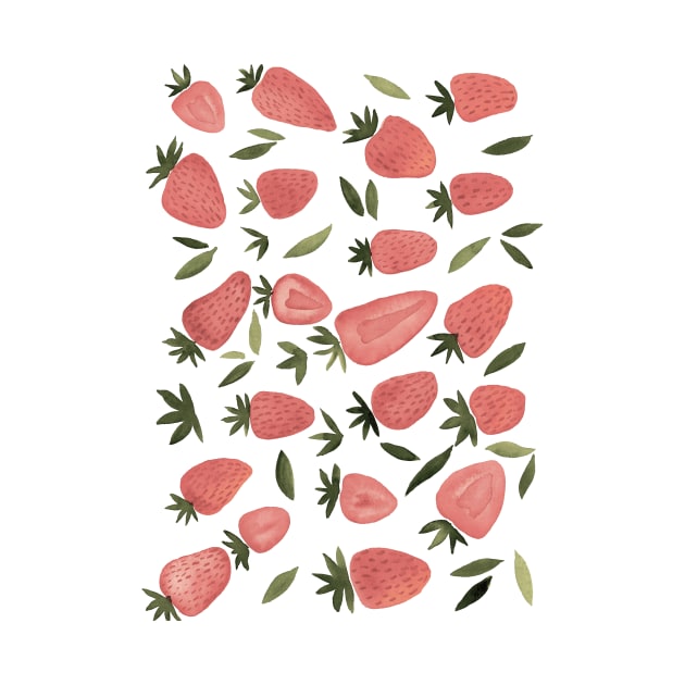 Watercolors strawberries - dusty pink and olive by wackapacka