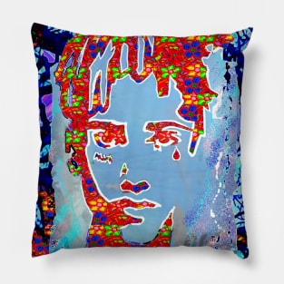 tattooed face of flowers by LowEndGraphics Pillow