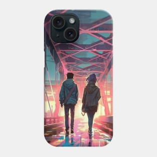 lost couple in a cyber neon cityscape Phone Case