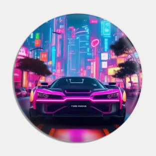 Dark Neon Sports Car in Asian Neon City Pin