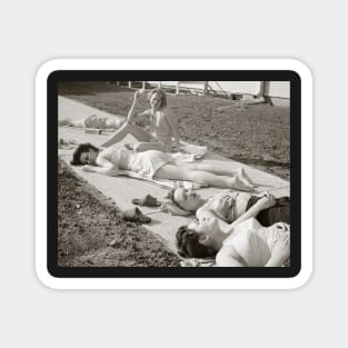 Girls Sunbathing, 1943. Vintage Photo Magnet