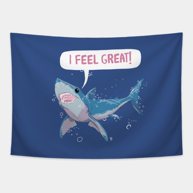 Great White Shark Feels Great Tapestry by cartoonowl