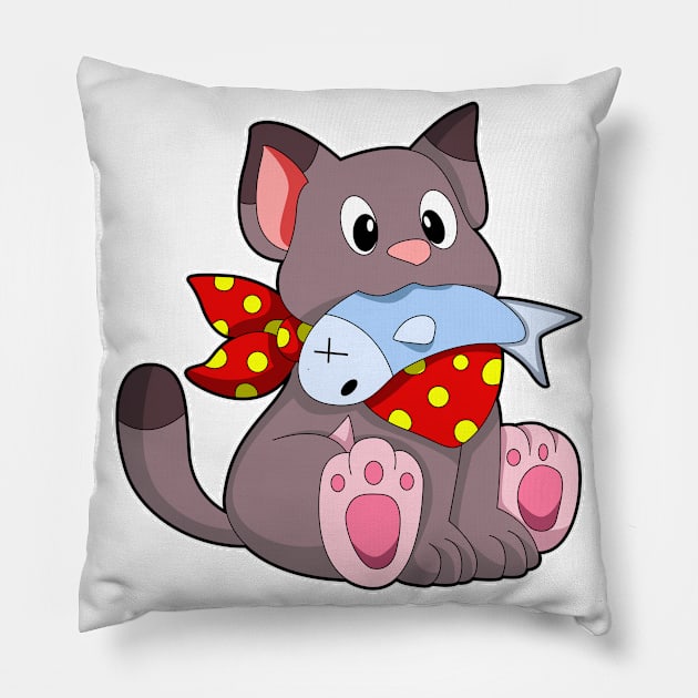 Cat with Ribbon & Fish Pillow by Markus Schnabel