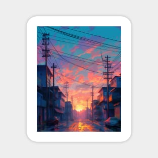 Pink city sunset Magnet