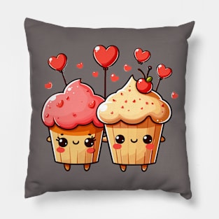 Valentines day kawaii cupcakes in love Pillow