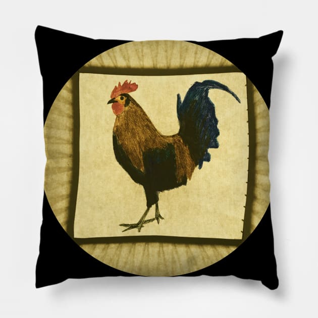 Little Red Rooster Yellow Pillow by Zachfan1212