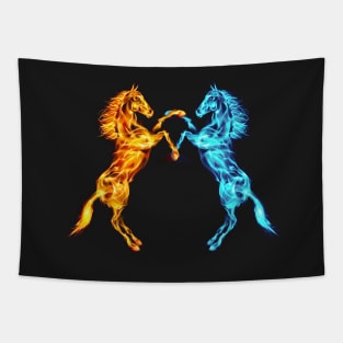 Flaming Fire And Ice Fighting Horses Tapestry