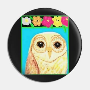 Flower Power Owl Pin