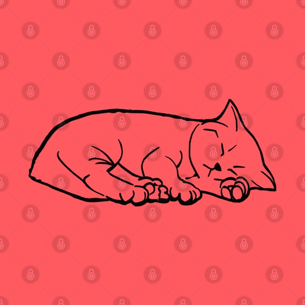 Cute kitten, sleeping kitty (black line drawing) by dkdesigns27