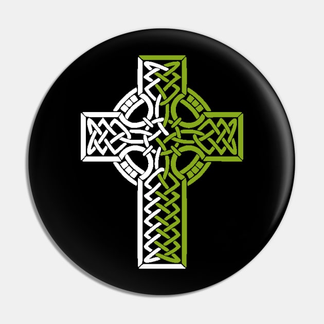 Celtic Cross in Green and White Pin by NovaOven