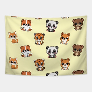 Adorable Baby Animal Collection: Cat, Dog, Tiger, Bear, Panda Tapestry