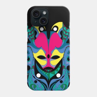 carnivale mask in alien pattern ecopop illustration in mexican totonac floral wallpaper Phone Case