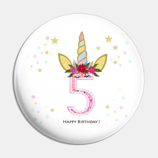 Fifth birthday candle. Four. Unicorn Birthday invitation Pin