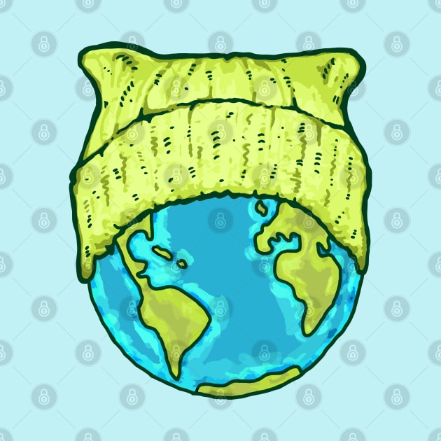 Green Cat Hat Earth by Jitterfly