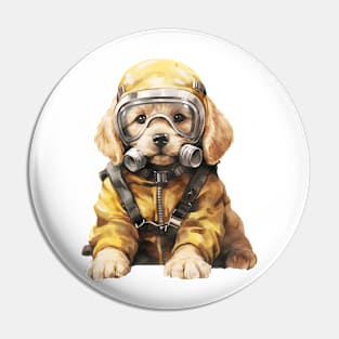 Golden Retriever Dog Wearing Gas Mask Pin